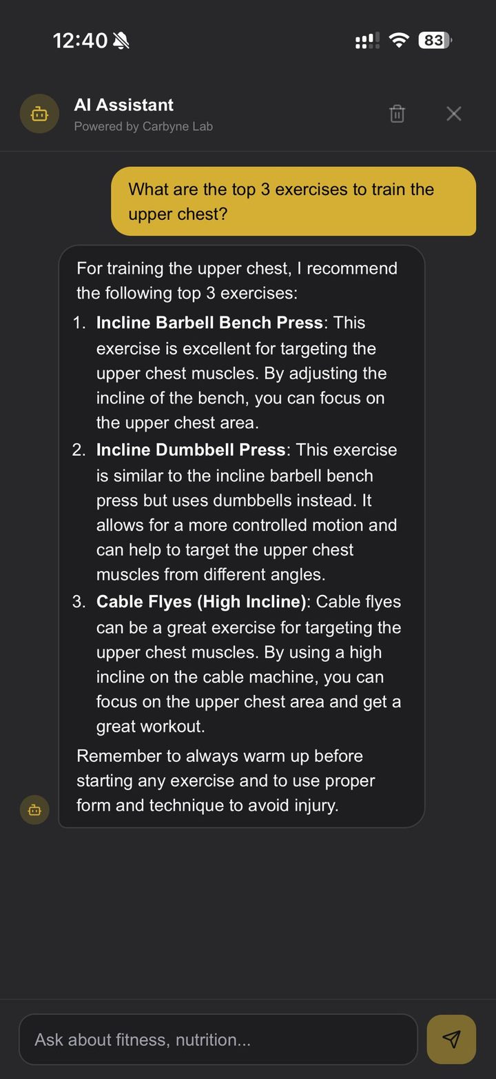 Carbyne Lab AI coach chat explaining how training feedback should be interpreted with context